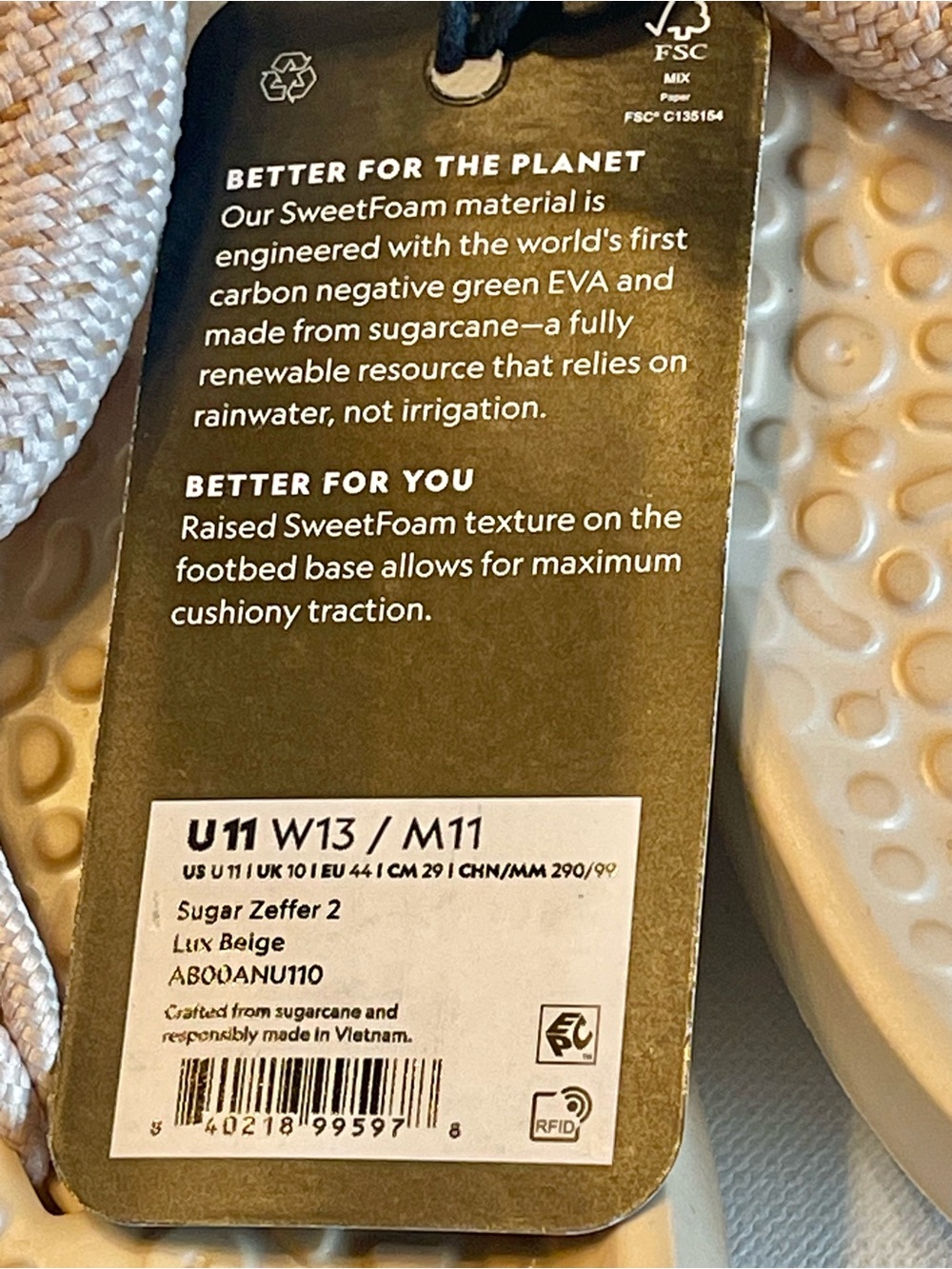 NWT ALLBIRDS SUGAR ZEFFERS 2 FLIP FLOPS UNISEX MENS 11 LUX BEIGE WOMENS 13 - Picture 8 of 9